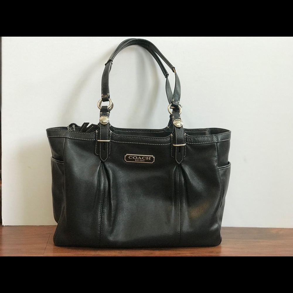 Coach black leather tote
